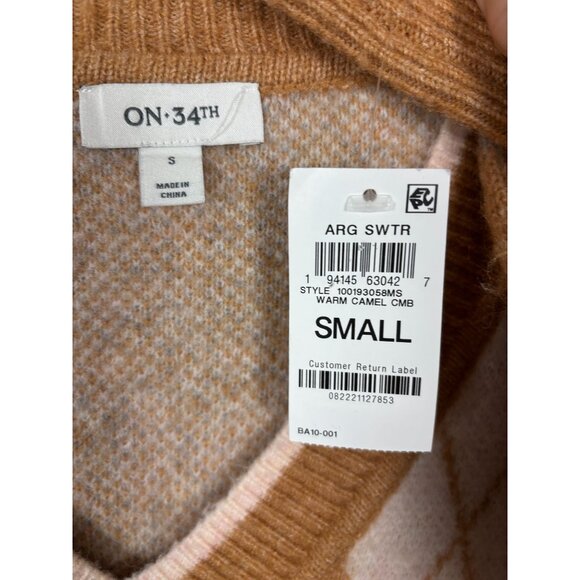 On-34th Women's Argyle V-Neck Drop-Shoulder Sweater Small Multicolor NWI's. - Picture 5 of 8